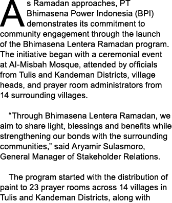 As Ramadan approaches, PT Bhimasena Power Indonesia (BPI) demonstrates its commitment to community engagement through...