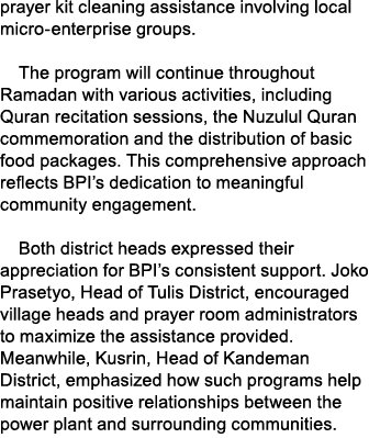 prayer kit cleaning assistance involving local micro enterprise groups. The program will continue throughout Ramadan ...