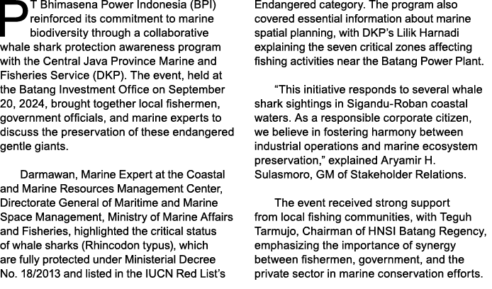 PT Bhimasena Power Indonesia (BPI) reinforced its commitment to marine biodiversity through a collaborative whale sha...