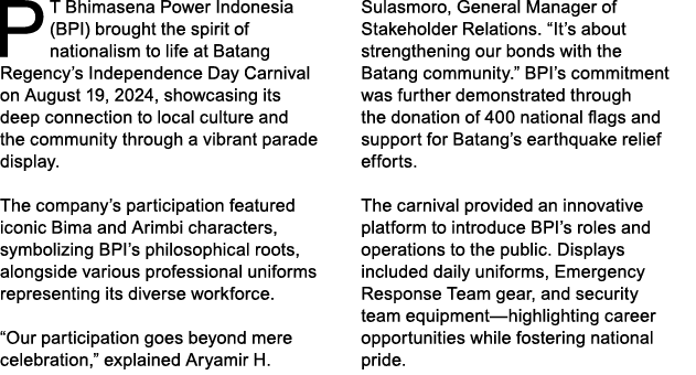 PT Bhimasena Power Indonesia (BPI) brought the spirit of nationalism to life at Batang Regency’s Independence Day Car...