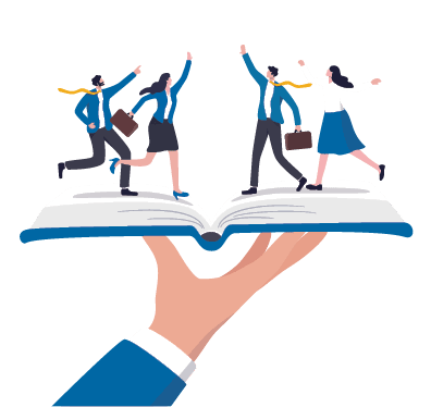 Employee handbook, manual for onboarding new staff, procedure or rule for welcome new hire to know company, business manual for success concept, businessman hand holding handbook with new employees.