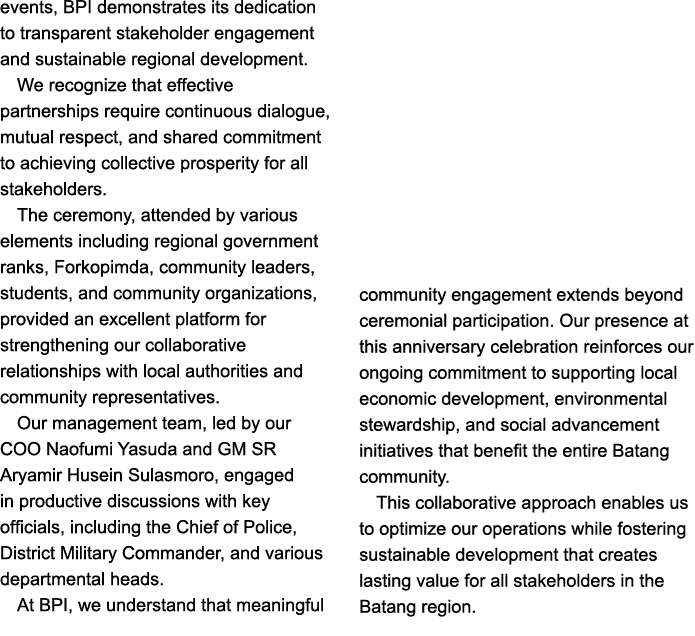 events, BPI demonstrates its dedication to transparent stakeholder engagement and sustainable regional development. W...